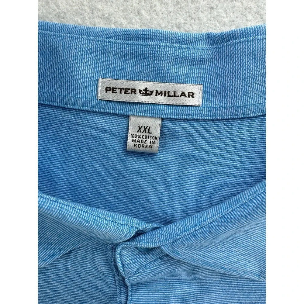 Peter Millar Mens Polo Shirt Size XXL Light Blue 100% Cotton Shadow‎ Wood Logo